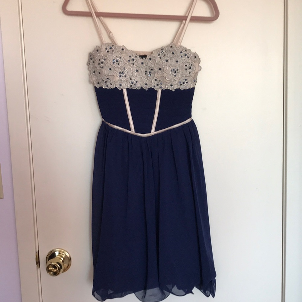 Navy & Cream Formal Dress with Removable Straps